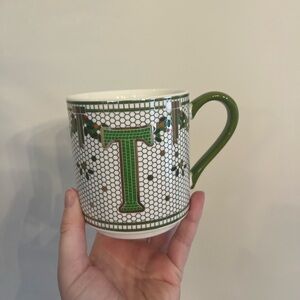 Anthropologie Festive Bistro Tile “T” Mug